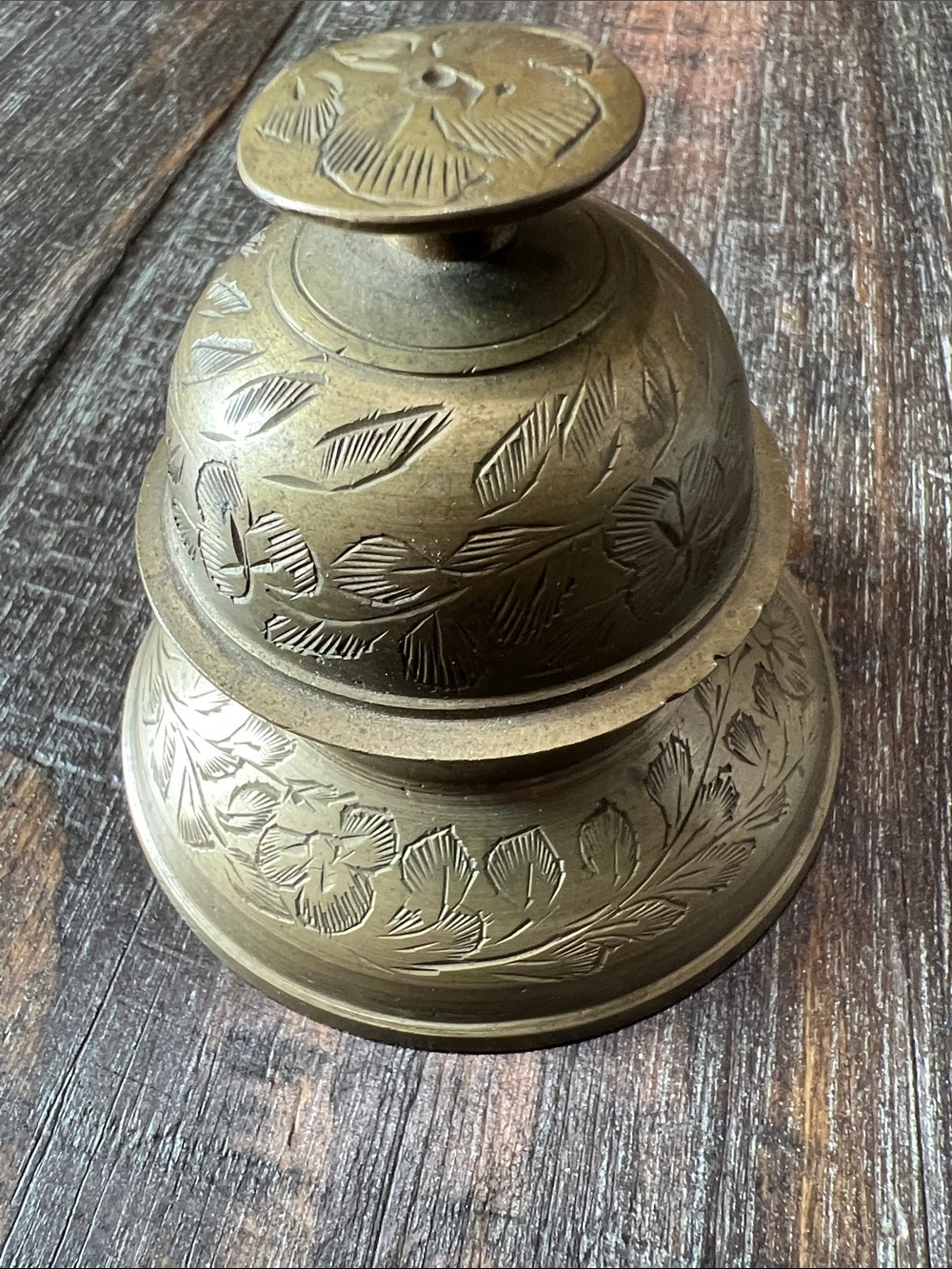 Brass Etched Claw Bell with Floral Engraving - Brass
